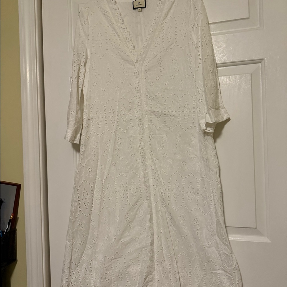 Tuckernuck White Long Sleeve V-Neck Sundress